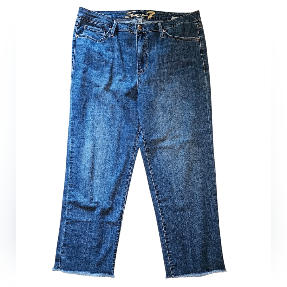 Seven7 Women's Ankle Crop Jeans in Medium Blue Wash